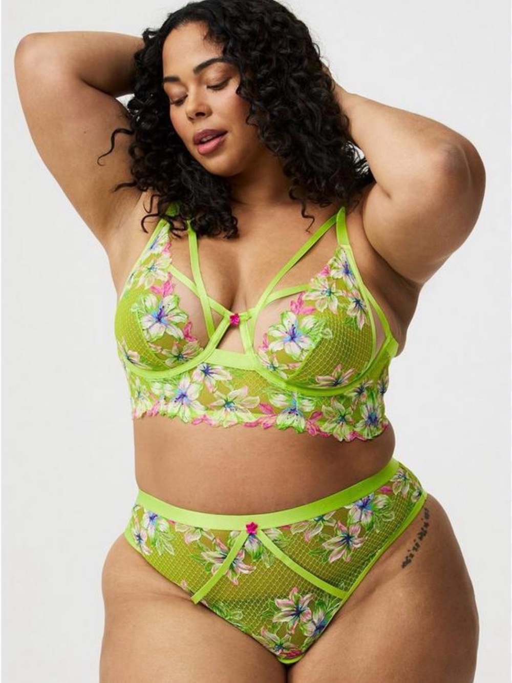 TORRID 2 PACK Lace Panty in Lime Green and Black Panty with Feather Trim Size 3X
